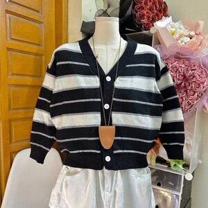 Striped Knit Cardigan Button Up Sweater